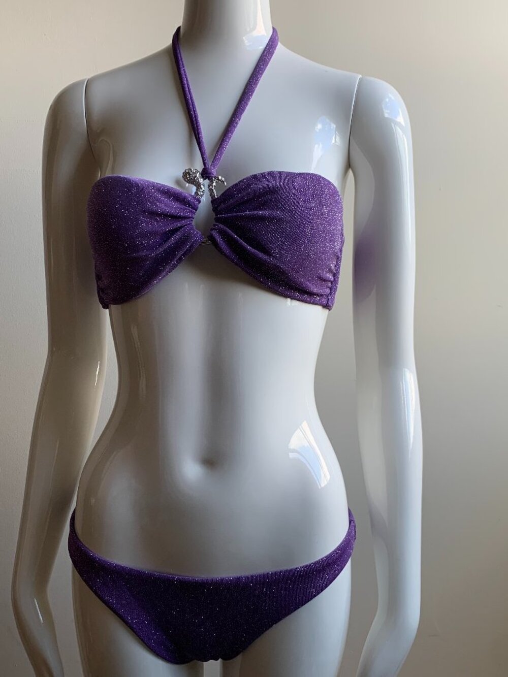 Sauvage california Purple sparkly snake bandeau top bikini